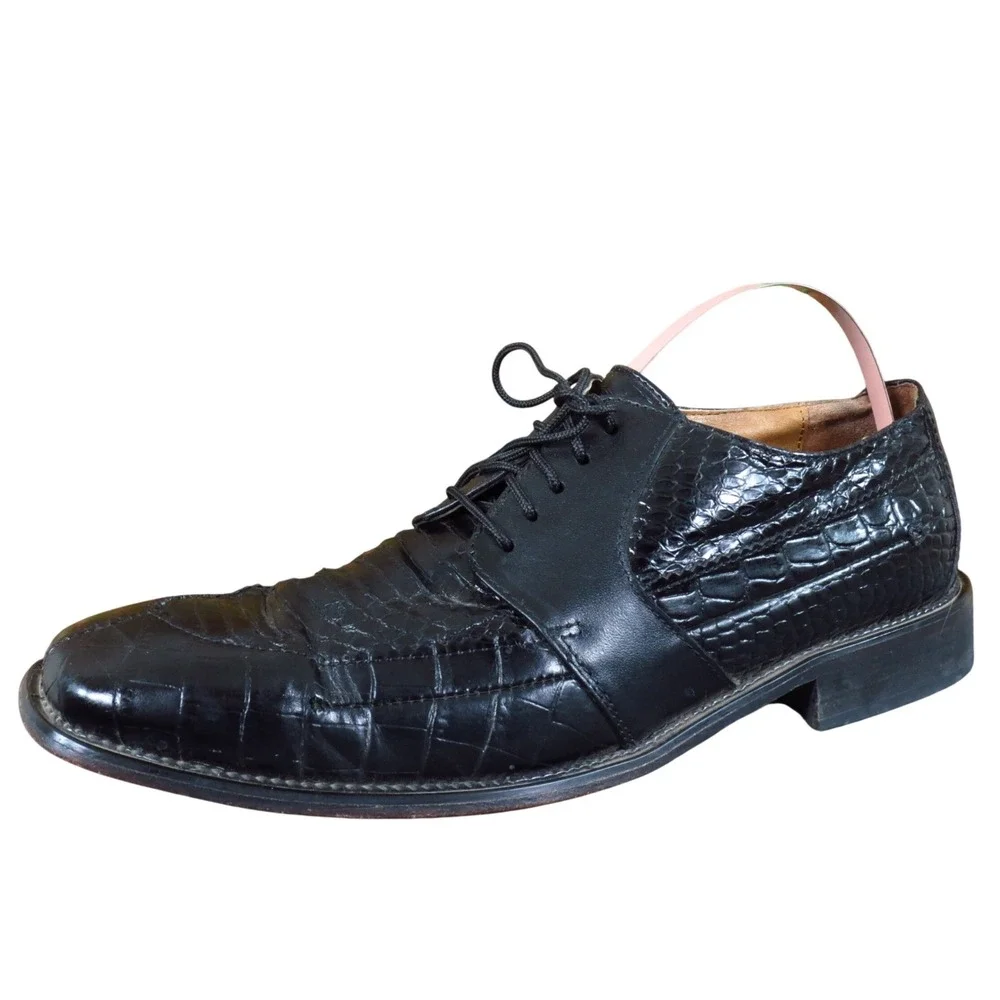 Stacy‎ Adams Men's Snakeskin Leather Oxford Dress Shoes Size 9.5 Black Lace-Up